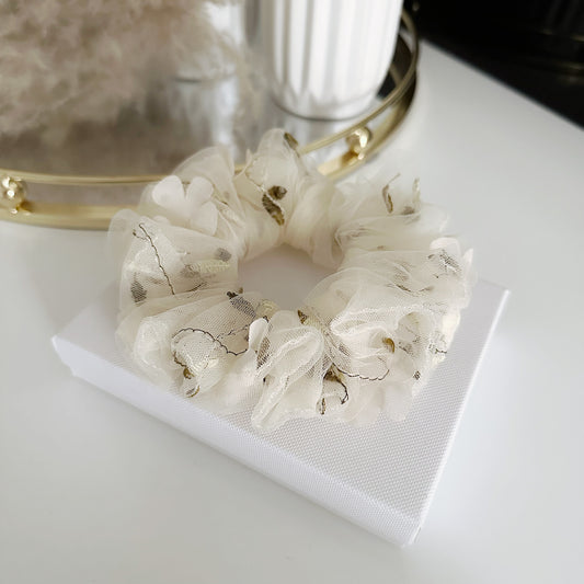 Embroidered Scrunchie Floral Cream