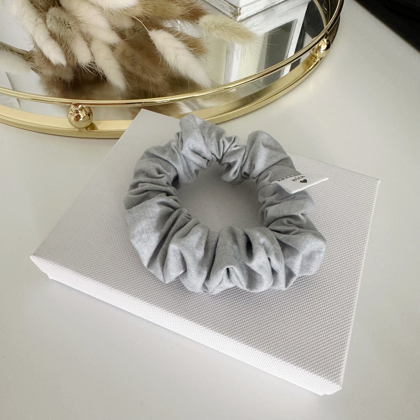 Plain Scrunchie Light Grey Linen Texture