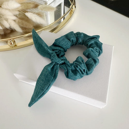 Bunny Ears Scrunchie Teal Linen Texture