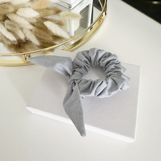 Bunny Ears Scrunchie Grey Linen Texture